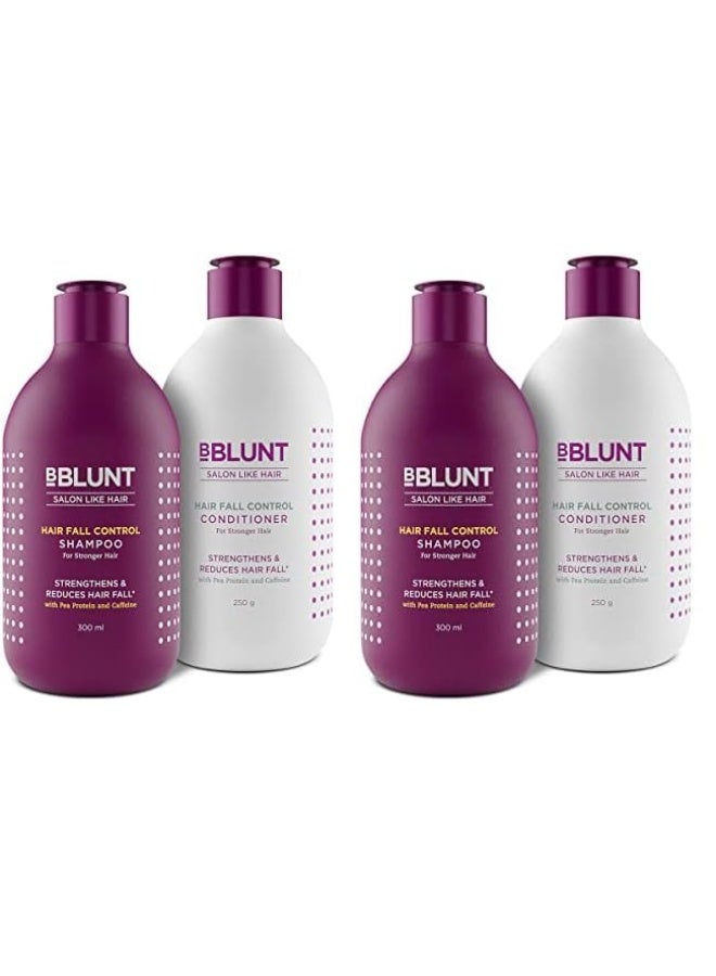 BBLUNT Hair Fall Control Shampoo & Conditioner Combo with Pea Protein & Caffeine for Stronger Hair - (300 ml + 250ml) (Pack of4) - Image 1